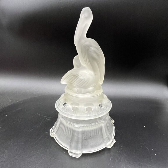 Walther & Sohne Other - WALTHER AND SOHNE SATIN GLASS PELICAN PELIKAN 3 PIECE FLOWER FROG ART DECO